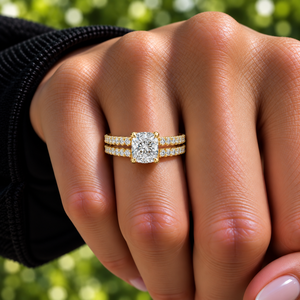 Anillo de Diamante Cultivado en Laboratorio con Corte Cojín, Oro de 14K/18K, Anillo Solitario con Pavé, 1.00Ct DEF VVS, Conjunto de Anillos de Boda con Pavé, Anillo de Compromiso, Venta al por Mayor - Product Image 2