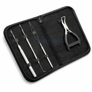 3pcs Hair Extension Tool Kit Stainless Steel Hook Needle Loop Brush <b>Pliers</b> <b>Set</b> Black for Salon Professional Hair Extensions - Product Image 4