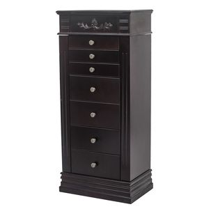 Armadio Portagioie Marrone con 8 Cassetti, 16 Ganci per Collane e 2 Ante a Battente - Product Image 3