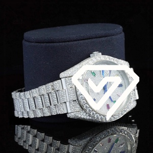 Montre de luxe entièrement sertie de moissanite, cadran arc-en-ciel, montre glacée de luxe, moissanite couleur D VVS, montre pour homme - Product Image 2