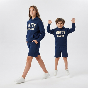 Conjunto de Sudadera con Capucha y Pantalones Cortos para Niñas, de Felpa Suave, Informal, para Deportes al Aire Libre - Product Image 1
