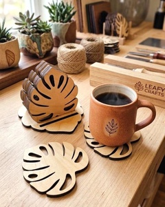 Monstera Leaf Laser Cut Solid Wood Coaster Handcrafted Heat Resistant Drink Mat <b>Table</b> <b>Protector</b> Coffee Tea Cup Holder Home Decor - Product Image 5