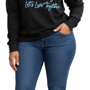 Sudadera Negra de Cuello Redondo para Mujer con Escritura Bordada Multicolor 'Let's Work Let's Play Let's Live Together' de Manga Larga - Product Image 6