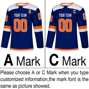 Jersey de Hockey sobre Hielo Personalizado, Ecológico y Transpirable, Azul y Naranja, con Números Impresos Digitalmente, Manga Larga, Absorbe la Humedad, Ropa para Hombre - Product Image 4
