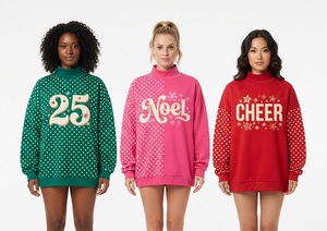 Christmas Club Women's <b>Red</b> Knitted Sweatshirt Mock Neck <b>Long</b> <b>Sleeve</b> Holiday Graphic Pullover Casual Winter <b>Top</b> - Product Image 2