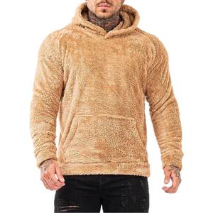 Sweat-shirt à capuche en sherpa marron pour homme, fermeture éclair, polaire épaisse, respirant, chaud, hiver, couleur unie, manches longues, veste tricotée - Product Image 1