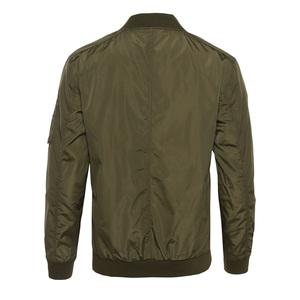 Men's Olive Green Solid Color Stand Collar Zipper Closure Windproof Polyester Fabric Value To Money Bomber <b>Jacket</b> For Sale - Product Image 3