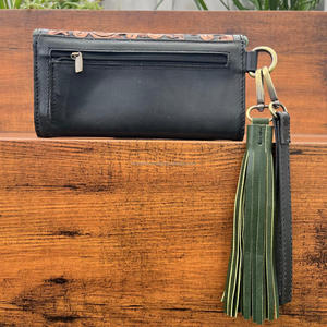 Nueva cartera larga de moda 2025 con herramientas manuales para mujer, diseño de plumas de Color, tarjetero de lujo de cuero genuino para mujer - Product Image 5