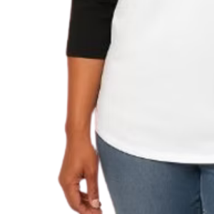 Camiseta de Béisbol para Mujer, Blanca y Negra, con Logotipo Redondo Brillante, Manga Raglán Tres Cuartos, Estilo Casual - Product Image 5