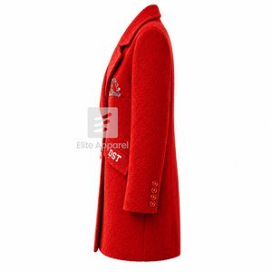 Abrigo largo de lana personalizado de la hermandad Delta Sigma Theta con logotipo bordado en la parte delantera, color rojo y blanco, manga larga, para mujer. - Product Image 4
