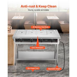 Table de cuisson électrique professionnelle 4 bacs avec contrôle de température indépendant, en acier inoxydable, pour buffet et maintien au chaud - Product Image 5
