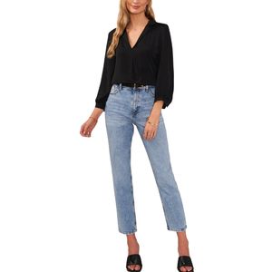 Chemise décontractée pour femme à manches longues et col en V, manches plissées, couleur unie, 100% coton, en mousseline - Product Image 3