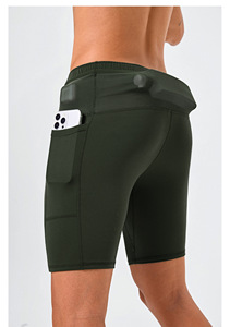 Pantalones Cortos de Compresión de Cintura Alta para Hombre, Color Verde Sólido, Spandex y Poliéster, Secado Rápido, Ajuste Deportivo, con Bolsillos, Cintura Elástica - Product Image 5