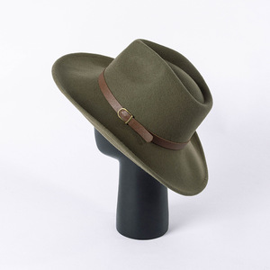 Sombrero Vaquero Unisex de Lana Oliva a Rayas, Ala Ancha, Casual, para Adultos, 56-58CM, Primavera, Otoño, Playa, Aire Libre, Transpirable, Resistente al Viento, Modelo HN-3072 - Product Image 4