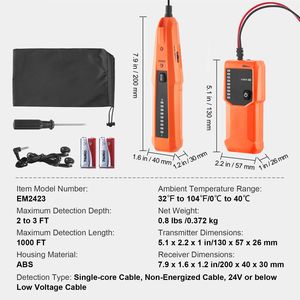 Localizzatore di Cavi Sotterranei con Raggio di Rilevamento di 300 Metri e Profondità Massima di 90 Centimetri Rilevatore di Interruzioni Cavi con Auricolare per Rilevamento Profondità LV - Product Image 3