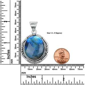 Colgante de Labradorita Vintage en Latón Plateado, Hecho a Mano, con Diseños Naturales Surtidos, Engaste de Bisel, Regalo Especial - Product Image 3