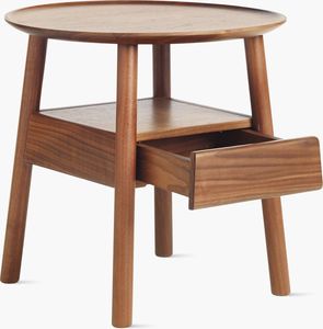 Mesa de Noche Redonda de Madera de Teca Sólida de Estilo Moderno de Mediados de Siglo con Cajón - Product Image 2