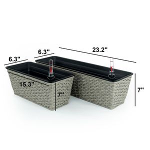 Set di 2 Vasi Intelligenti Rettangolari in Vimini Intrecciato a Mano, Grigio, Autoirriganti per Interni ed Esterni - Product Image 2