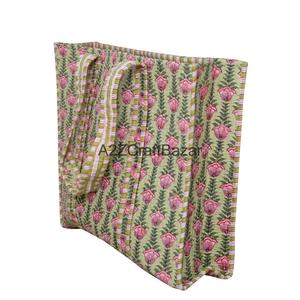 Quilted 100% Cotton Tote <b>Bag</b> Striped Pattern Large Capacity Reusable Eco Friendly Shopping Travel Daily Carry Long Handle - Product Image 1