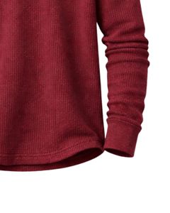 T-shirt thermique à manches longues pour homme, col Henley, en tissu gaufré, couleur bordeaux, décontracté, avec boutons, pour l'hiver, en coton, coupe ajustée, respirant - Product Image 5