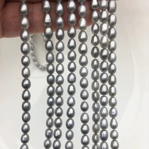 Perlas de Agua Dulce Ovaladas Grises de 5-7mm, Hebra Suelta para Fabricación de Joyería, Venta al Por Mayor, Alto Brillo - Product Image 1