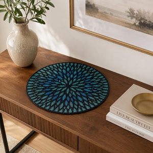 Set de table rond bohème en tissu 400 mm antidérapant bleu Mandala, chemin de table décoratif pour la maison et les restaurants - Product Image 1