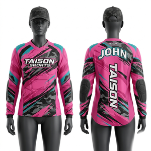 Jersey de Paintball Premium de 180 GSM, Poliéster y Spandex, Rosa y Negro con Paneles de Camuflaje, Sublimación, Logotipo Personalizado - Product Image 1