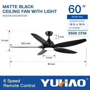Ventilatore da soffitto a LED integrato da 60 pollici con lame in ABS nere - Product Image 5