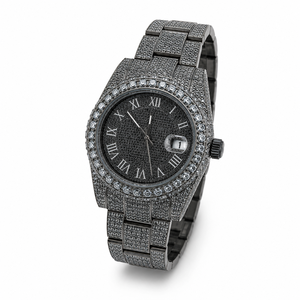 Reloj de Cuarzo para Hombre de Lujo, Alta Calidad, Negro, con Incrustaciones de Moissanita, Acero Inoxidable, Esfera Romana, con Indicador de Fecha - Product Image 3
