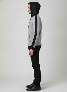 Sudadera con Capucha Gris para Hombre con Detalles Negros, Corte Regular, Informal, de Felpa Francesa, para Otoño - Product Image 3