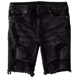 Shorts en jean à marque privée, Shorts en jean OEM, Shorts en jean ODM, Fabricant de shorts en jean, Jorts noirs délavés et déchirés - Product Image 1