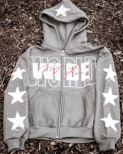 Sweat à capuche zippé pour homme, coupe ample, délavé soleil et à l'acide, orné de strass, grammage lourd, style streetwear vintage - Product Image 2
