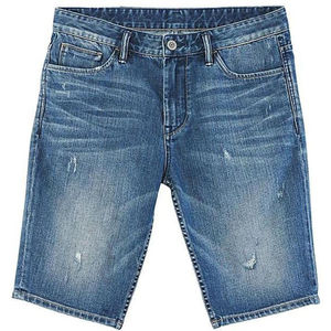Shorts en jean streetwear personnalisés pour hommes, respirants, séchage rapide, taille mi-haute, fermeture boutonnée, jambes légèrement déchirées, 100% coton, haute qualité - Product Image 2