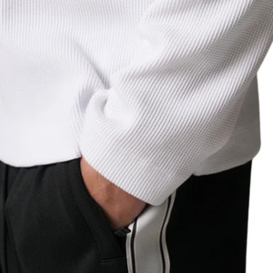 Men White <b>Waffle</b> Long Sleeve T <b>Shirt</b> with Emblem Print Crew Neck Cotton Casual Streetwear Fashion Top - Product Image 3