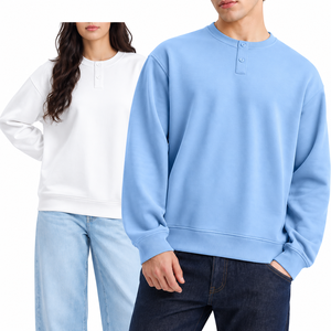 Sudadera Unisex con Cuello Henley, Cuello Redondo, Felpa, Ecológica, Transpirable, de Poliéster y Algodón, Corte Regular, Informal, Holgada, para Invierno - Product Image 1