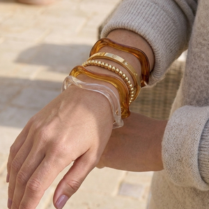Bracelet tendance en résine acrylique rose rouge et jaune, anneaux carrés, boucles irrégulières empilées pour femmes - Product Image 5