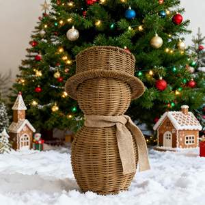 Adornos Navideños de Mimbre Blanco con Forma de Muñeco de Nieve, Decoración Navideña Hecha a Mano de Primera Calidad, Decoración Más Vendida - Product Image 1