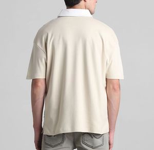 Men's Regular Fit Cotton Oxford <b>Polo</b> Shirt Short Sleeve Solid Color Contrast Trim Casual Style <b>White</b> Collar - Product Image 2