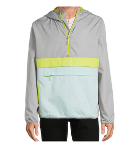 Chaqueta Cortavientos con Capucha para Hombre, Gris Verde Lima, con Cierre de Cremallera, Diseño Color Block, Deportiva, Transpirable, Ecológica, de Secado Rápido, en Poliéster - Product Image 6