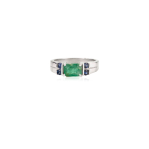 Handcrafted Octagon Emerald & Round Blue Sapphire 925 Sterling <b>Silver</b> Statement Gemstone Band <b>Ring</b> for <b>Man</b> & Women - Product Image 3