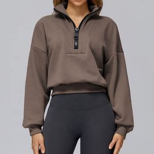 Winter Half Zip Stand Collar <b>Long</b> Sleeve Fleece Lining Fitness Gym Workout Running Sport Wear Top Pullover <b>Sweatshirts</b> - Product Image 3