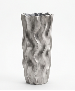 Vase à fleurs moderne en métal argenté, centre de table texturé ondulé de luxe, récipient décoratif pour la maison et l'hôtel, vente en gros - Product Image 4
