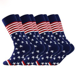 Chaussettes pour hommes à motif drapeau américain, rayures bleues, rouges et blanches, étoiles, tricotées, respirantes, pour usage quotidien, style été, service OEM/ODM, ajustement multiple - Product Image 4