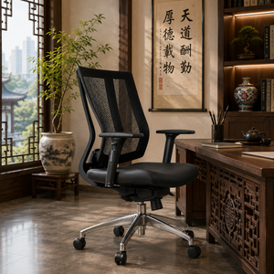 Modern Executive Furniture Mesh Four Legs Comfortable <b>Adjustable</b> Height Folding Swivel Small <b>Office</b> Waiting boss <b>Desk</b> Chair Set - Product Image 1