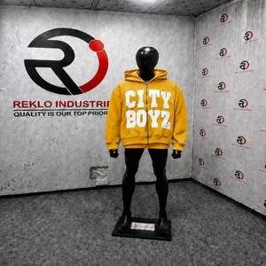 Sweat à capuche zippé City Boyz Gold pour homme, coupe oversize, style streetwear vintage, mode urbaine, fermeture éclair intégrale, effet vieilli, décontracté, coupe ample, en promotion - Product Image 3