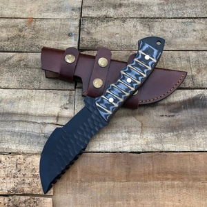 Cuchillo de hoja fija hecho a mano, acero con alto contenido de carbono, punta de gota, borde serrado, mango de micarta, para caza, uso exterior, OEM, bricolaje - Product Image 2