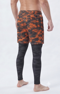 Shorts de compression pour hommes à imprimé camouflage, taille mi-haute avec cordon de serrage, séchage rapide, pour yoga et sport, double couche - Product Image 5