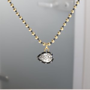 3.0ct Button Back Georgian Cut Down Collet Set Pear Moissanite Pendant Blackened Gold Pendant Blackened Link Ball n Chain - Product Image 1