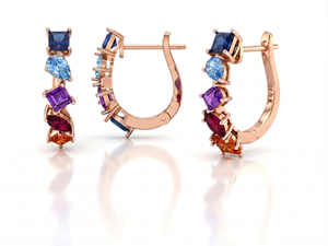 Solstice Rainbow Shaded Geometric Gemstones <b>Huggie</b> Earrings Hoops for Women Lab Grown Gemstones - Product Image 3