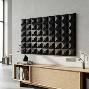 Décoration murale noire moderne en bois, motif géométrique 3D en forme de diamant, panneau mural sculpté, décoration intérieure contemporaine de luxe - Product Image 4